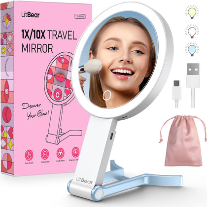 Miroir de maquillage LitBear bleu avec éclairage LED