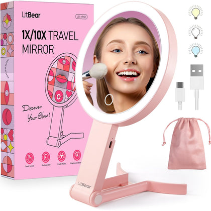 Miroir de maquillage LitBear rose avec éclairage LED