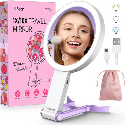 Miroir de maquillage LitBear violet avec éclairage LED avant
