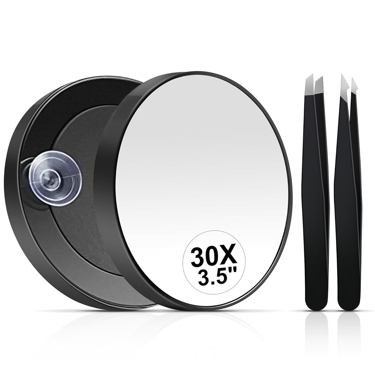 Miroir de maquillage MIYADIVA 30X vue de face avec ventouse