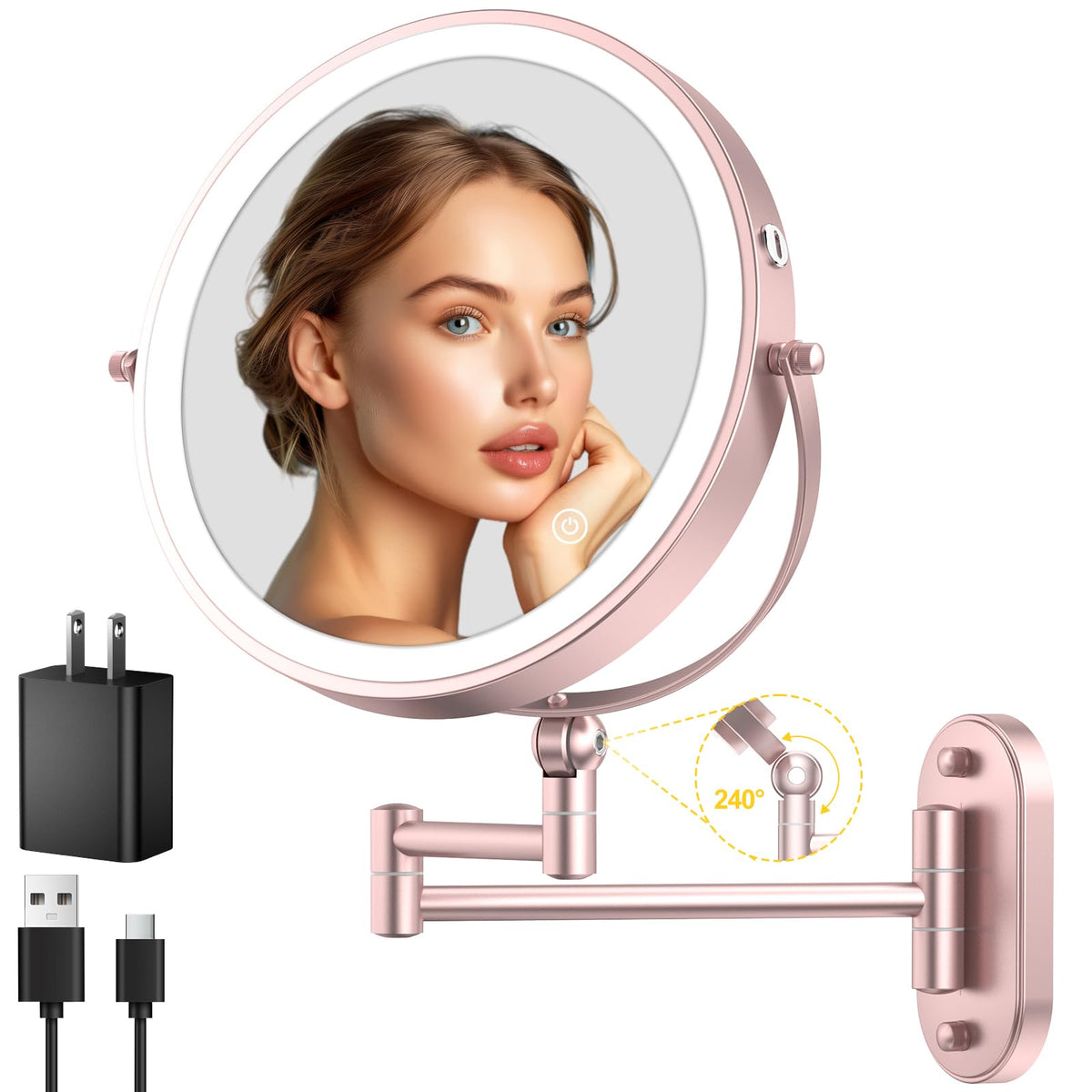 Miroir de maquillage mural IMIKONA 9" avec lumière réglable