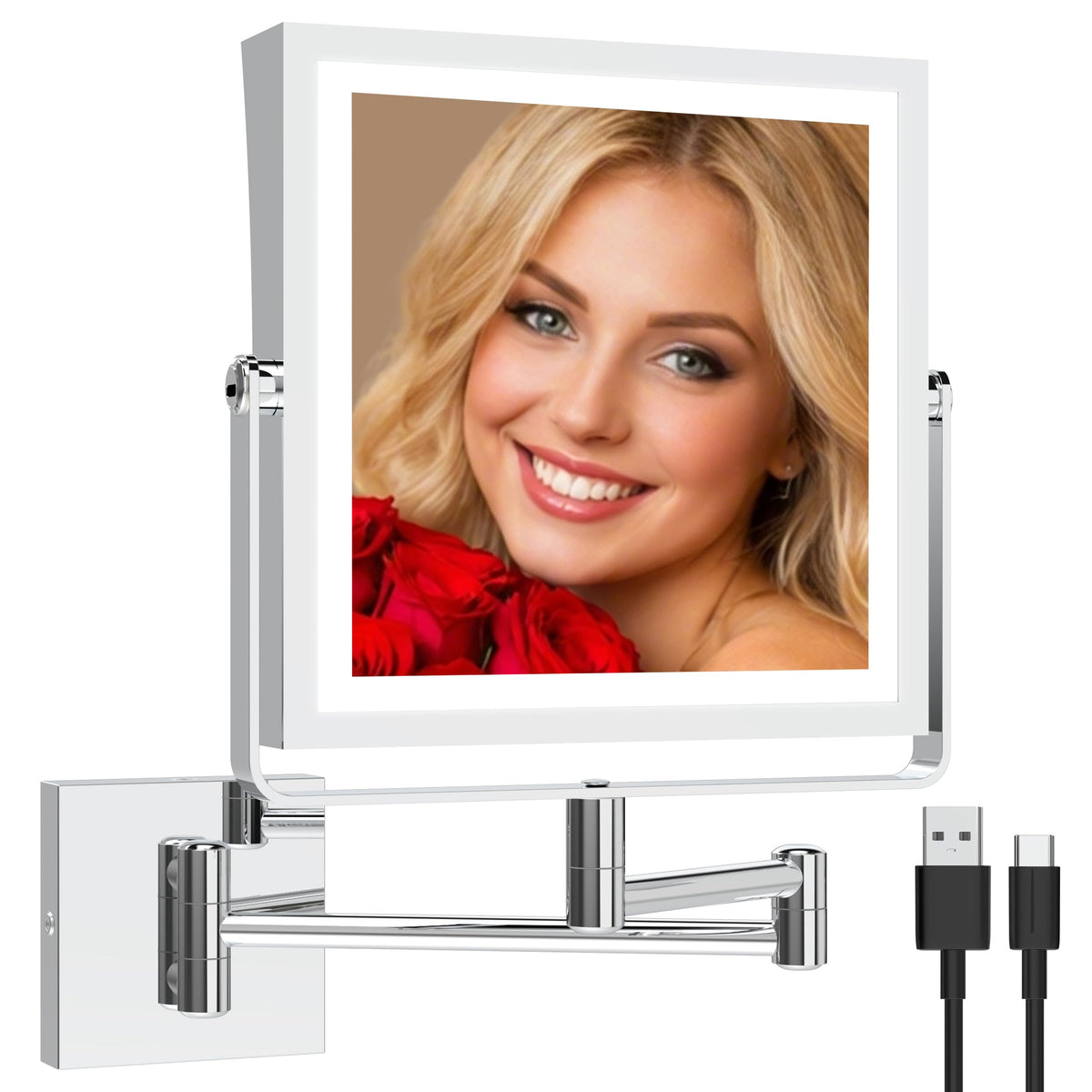 Miroir de maquillage mural Ruacq vue de face avec éclairage