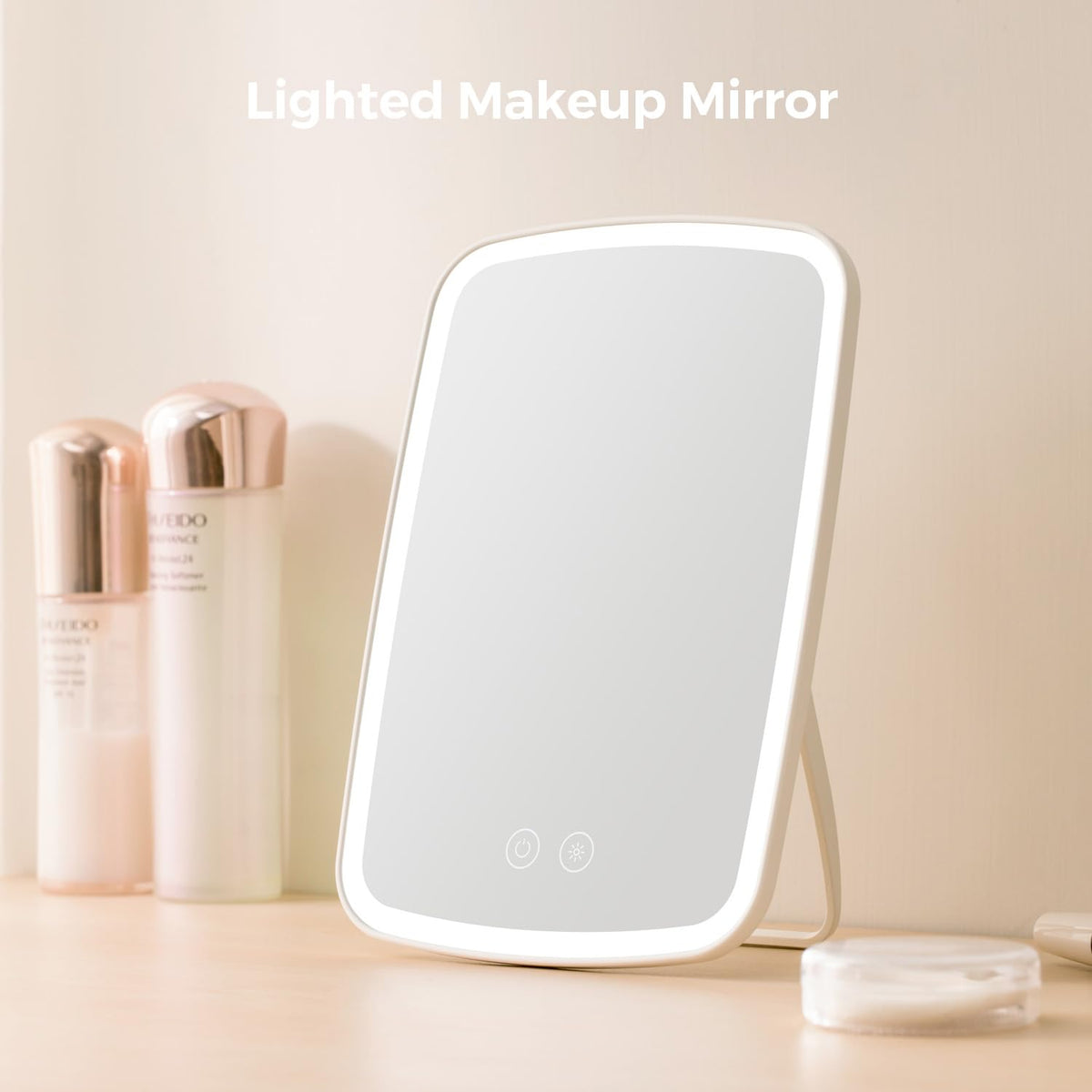 Miroir de maquillage NEZZOE en position inclinée sur une table