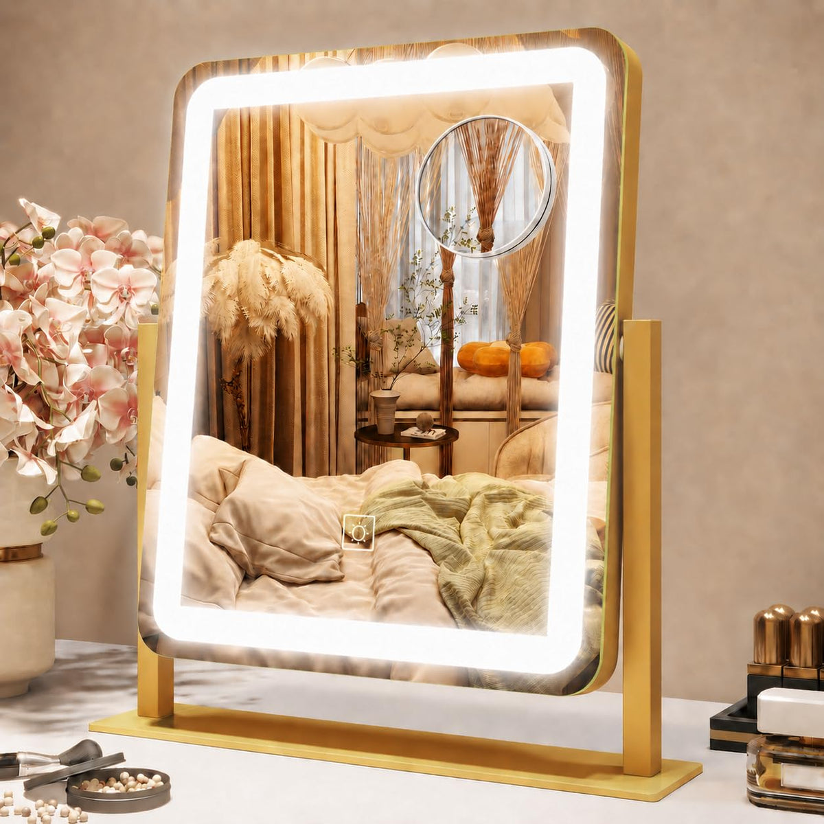 Miroir de maquillage ROLOVE 12,6"x15" vue de face avec éclairage