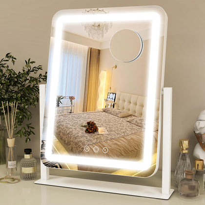 Miroir de maquillage ROLOVE 14,6x13 pouces avec éclairage LED avant