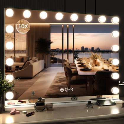 Miroir de maquillage ROLOVE 32"x24" vue de face avec lumières LED