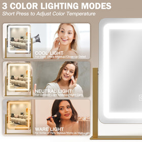 Miroir de maquillage ROLOVE sur une coiffeuse avec lumière allumée