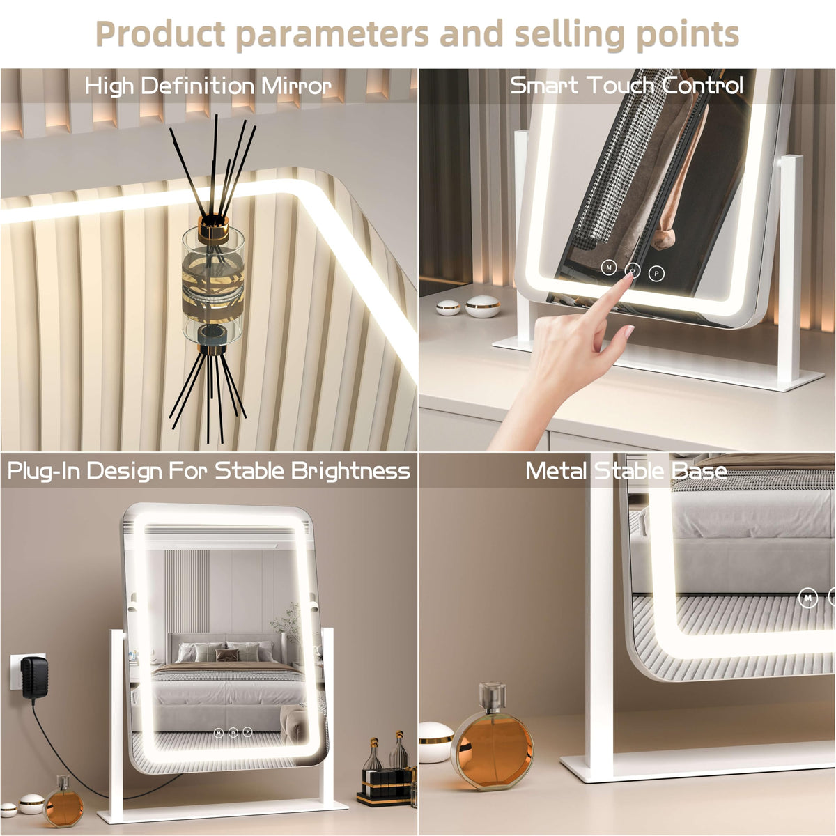 Miroir de maquillage Shinerva avec cadre en métal