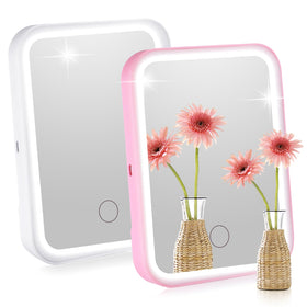 Miroir de maquillage Sintuff éclairé rose et blanc, vue de face