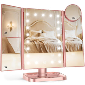 Miroir de maquillage trifold HUONUL avec éclairage LED