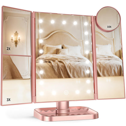 Miroir de maquillage trifold HUONUL avec éclairage LED