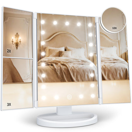 Miroir de maquillage trifold HUONUL avec éclairage LED, vue de face
