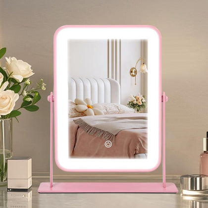 Miroir de maquillage YEKKOPT portable rose avec éclairage LED