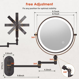 Miroir de maquillage ZLOKLA en nickel perlé avec éclairage