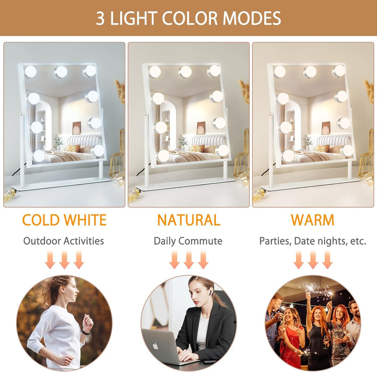 Miroir FENCHILIN avec éclairage réglable et angle rotatif