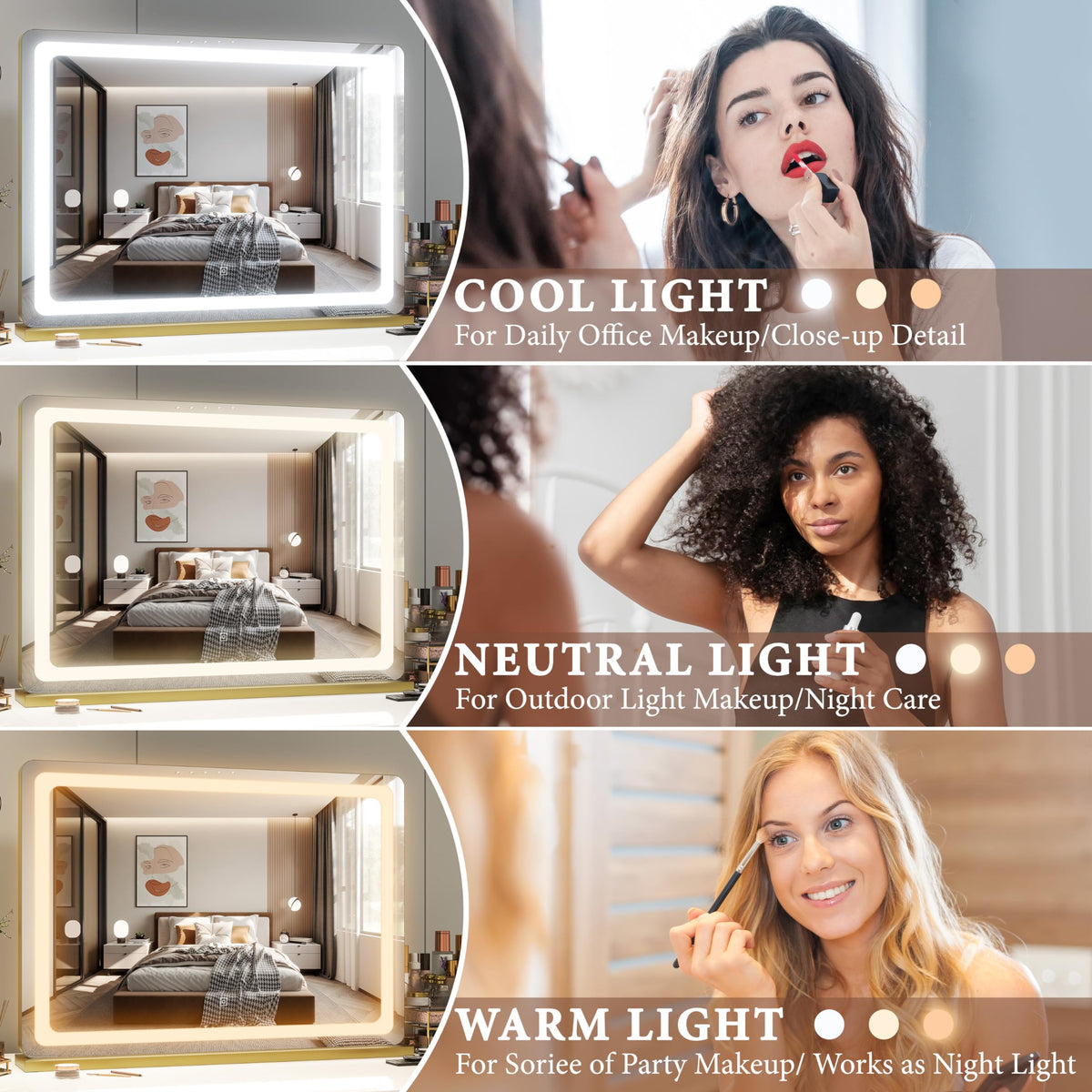 Miroir FENNIO avec bouton tactile et lumière réglable