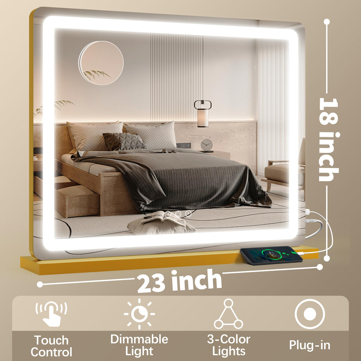 Miroir FENNIO en utilisation pour le maquillage avec éclairage LED