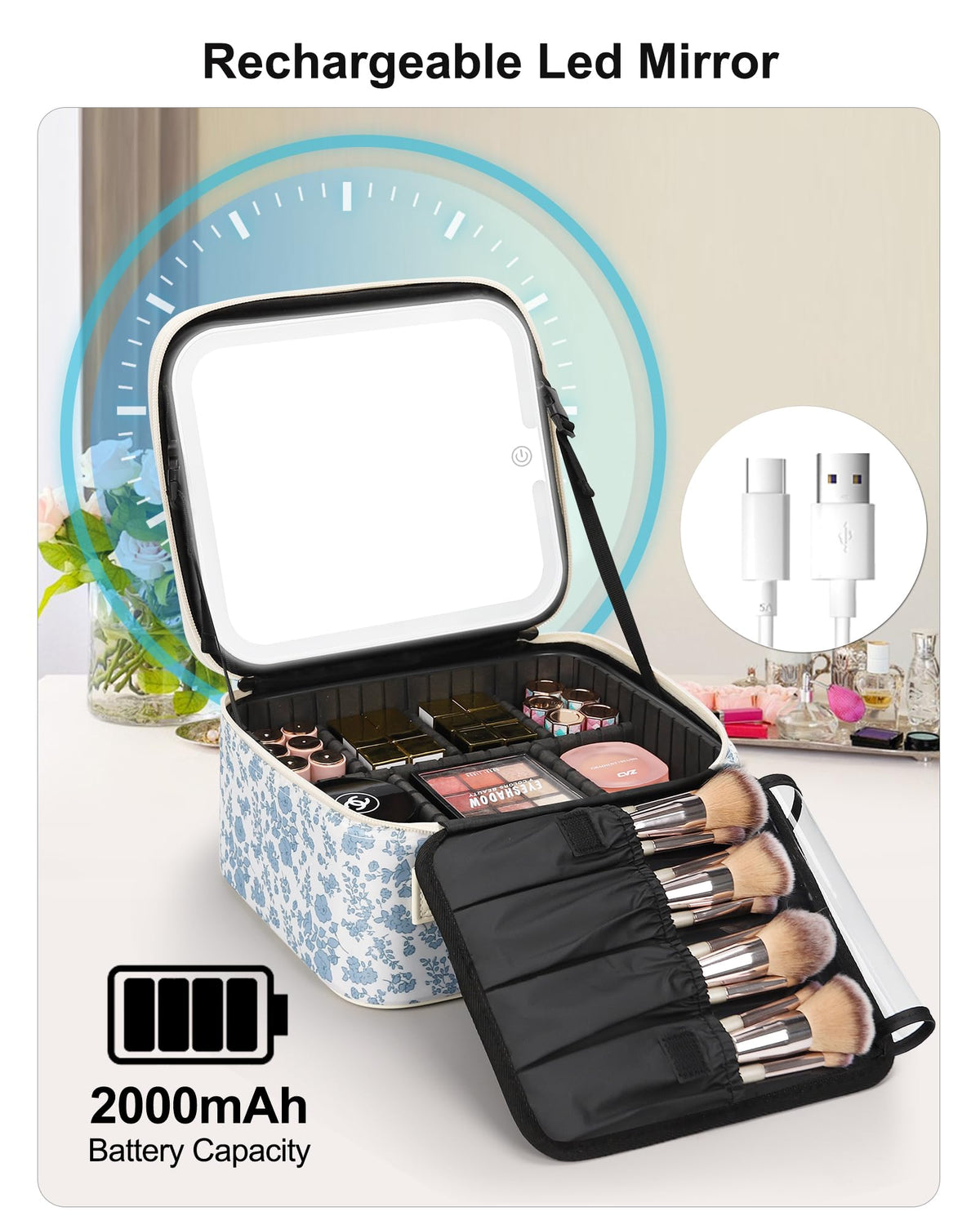 Miroir LED de la trousse de maquillage Relavel en mode d'éclairage naturel