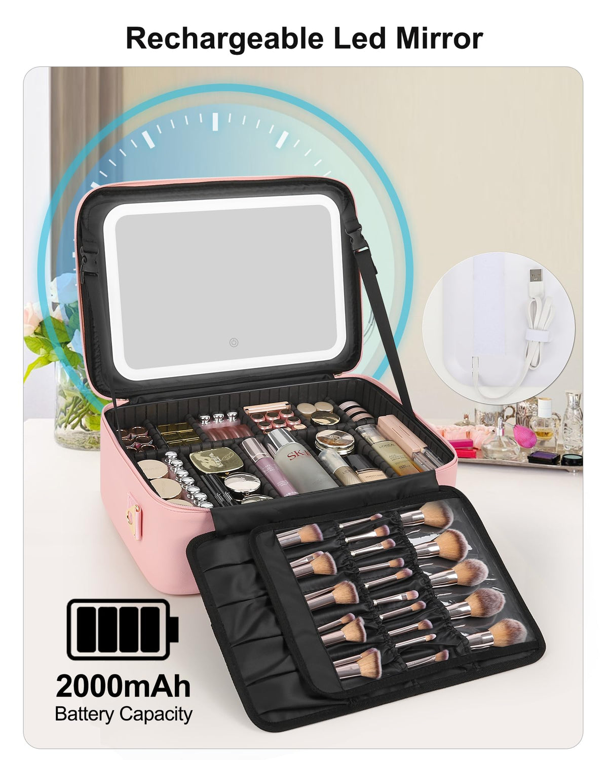 Miroir LED de la trousse de maquillage Relavel en mode éclairage naturel