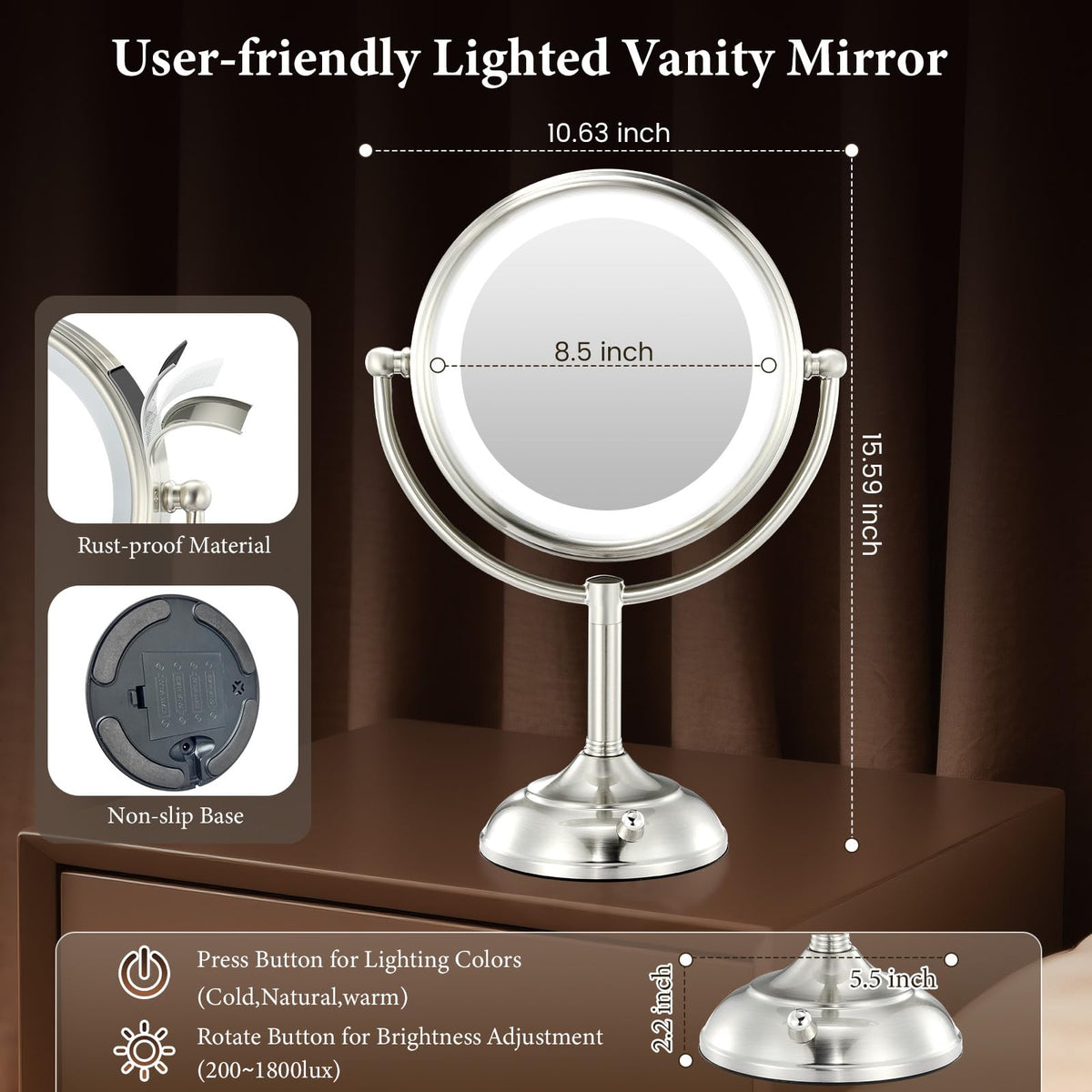 Miroir VESAUR en nickel perlé avec design élégant