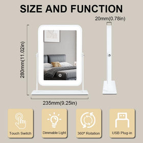 Miroir YEKKOPT portable avec éclairage LED sur table