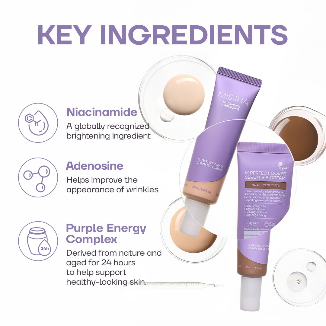 MISSHA M Perfect Cover Serum BB Cream No.45 Deep Mocha with makeup brush