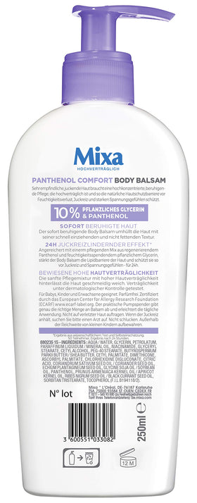 Mixa Baume Corporel Panthénol 250ml arrière vue avec étiquette