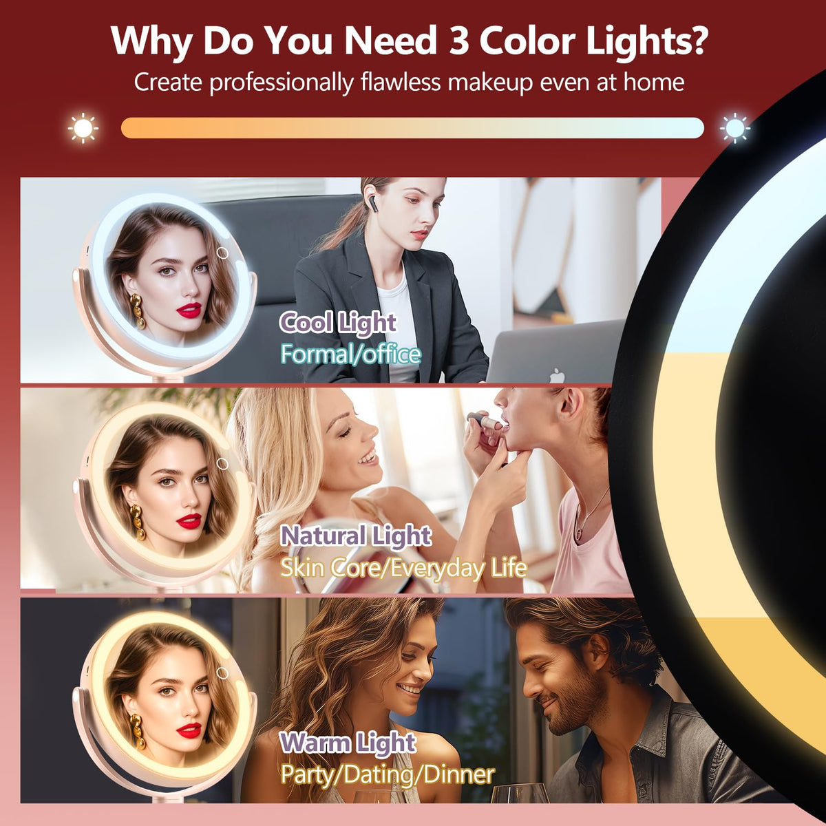 MIYADIVA miroir avec lumière ajustable et bouton tactile