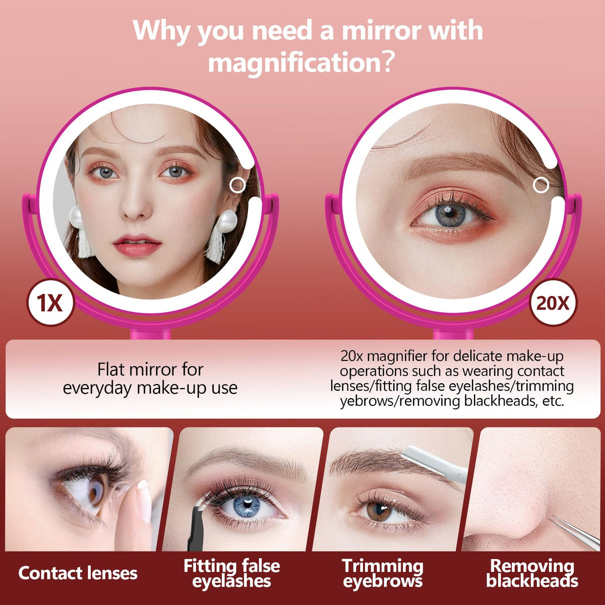 MIYADIVA miroir de maquillage avec support téléphone en rose