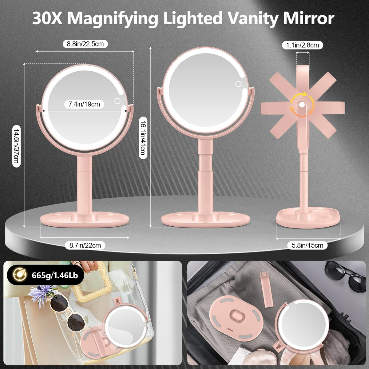 MIYADIVA miroir de maquillage éclairé avec batterie de 2000 mAh