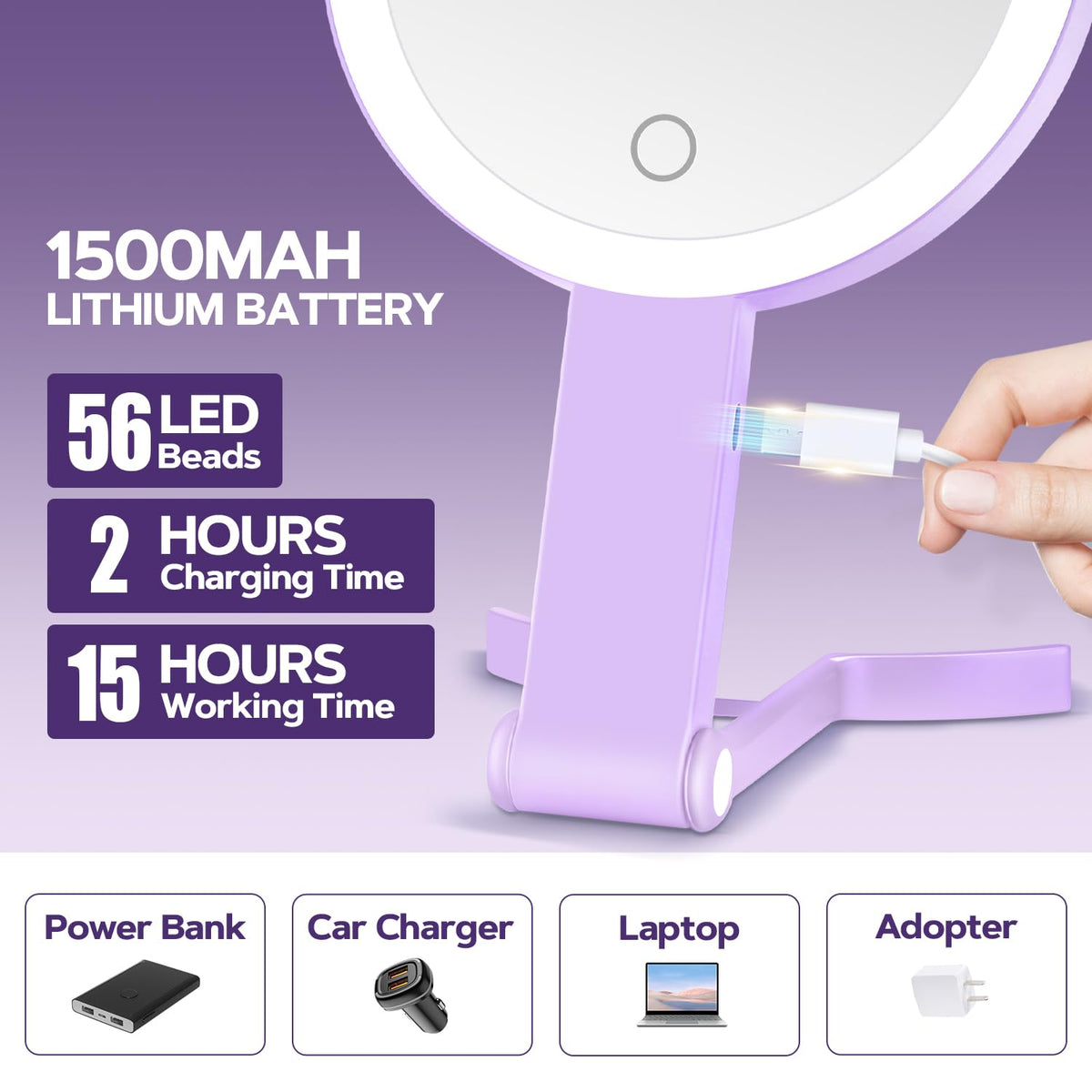 MIYADIVA miroir de maquillage éclairé violet avec lumière allumée
