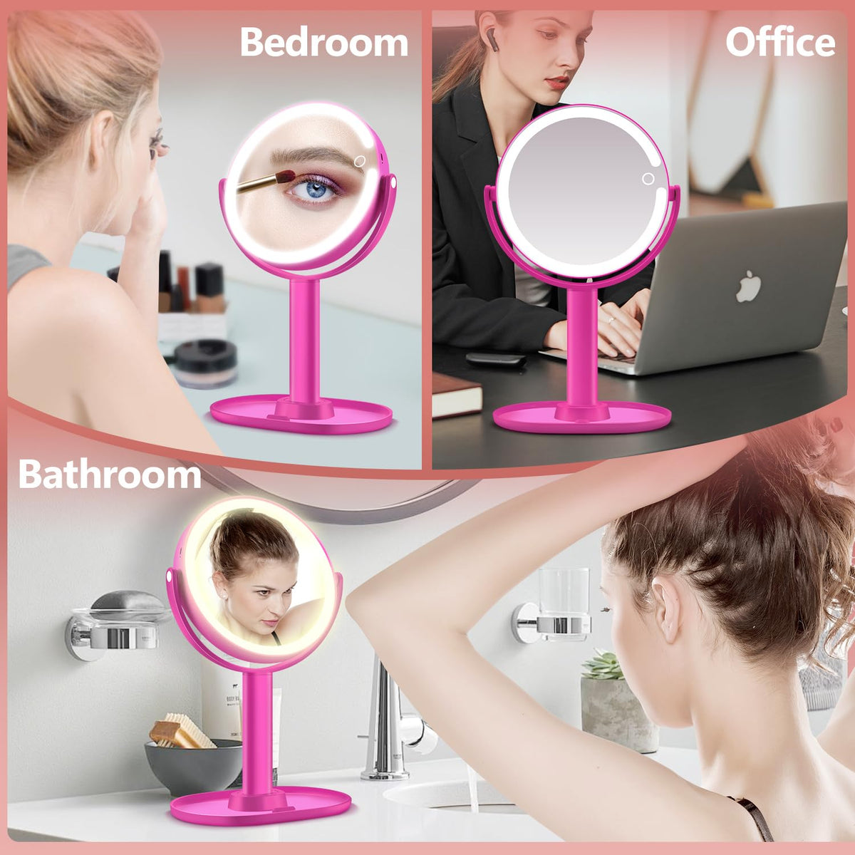 MIYADIVA miroir de maquillage en rose avec batterie intégrée
