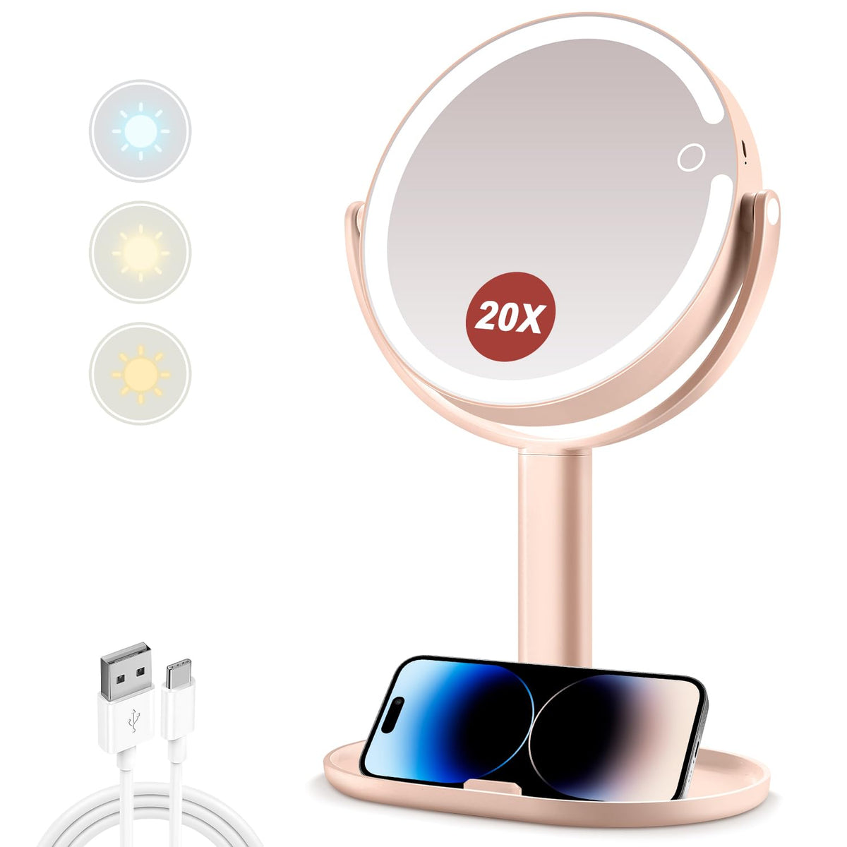 MIYADIVA miroir de maquillage lumineux rose avec 80 LEDs