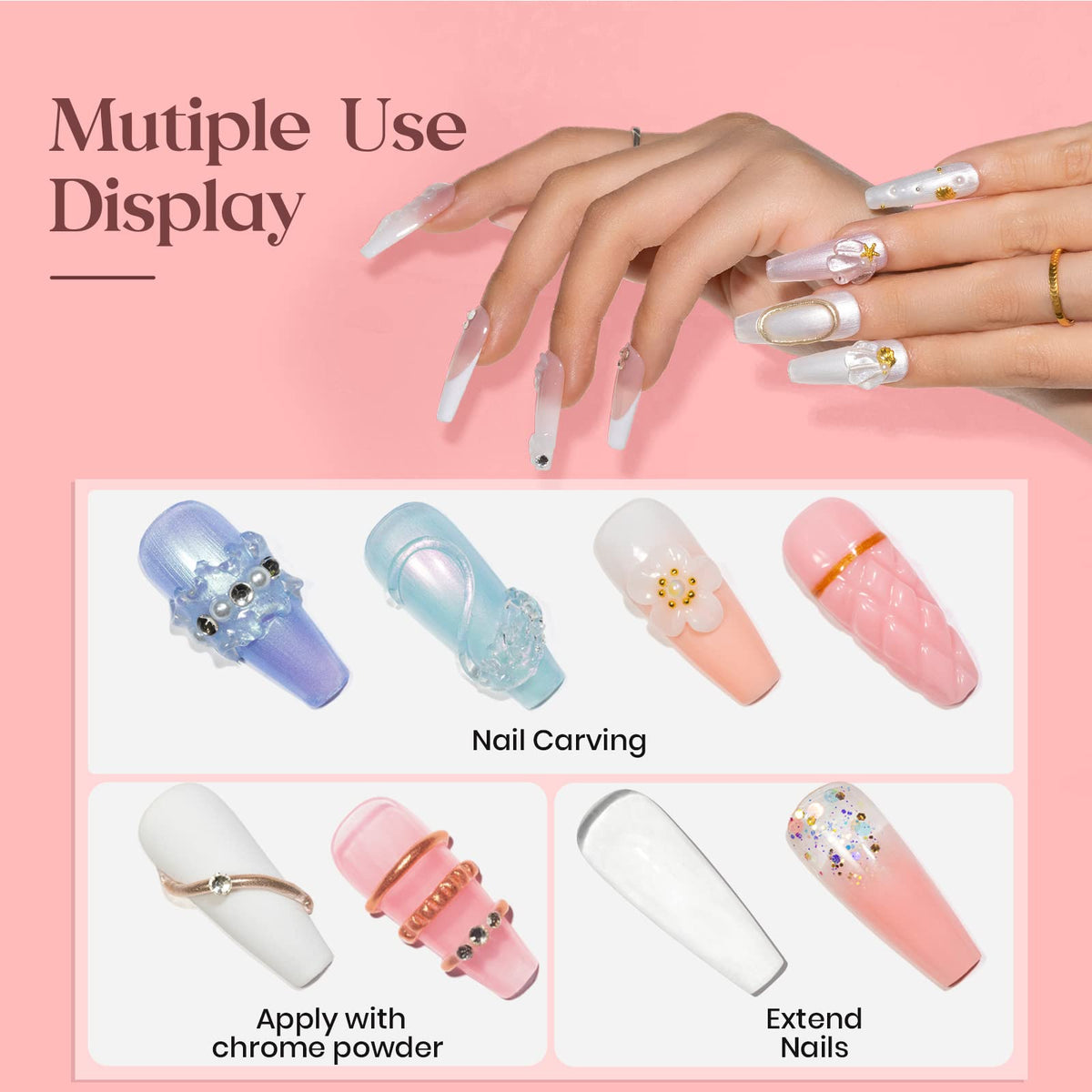 MIZHSE gel à ongles 3D couleur rose avec outils de nail art
