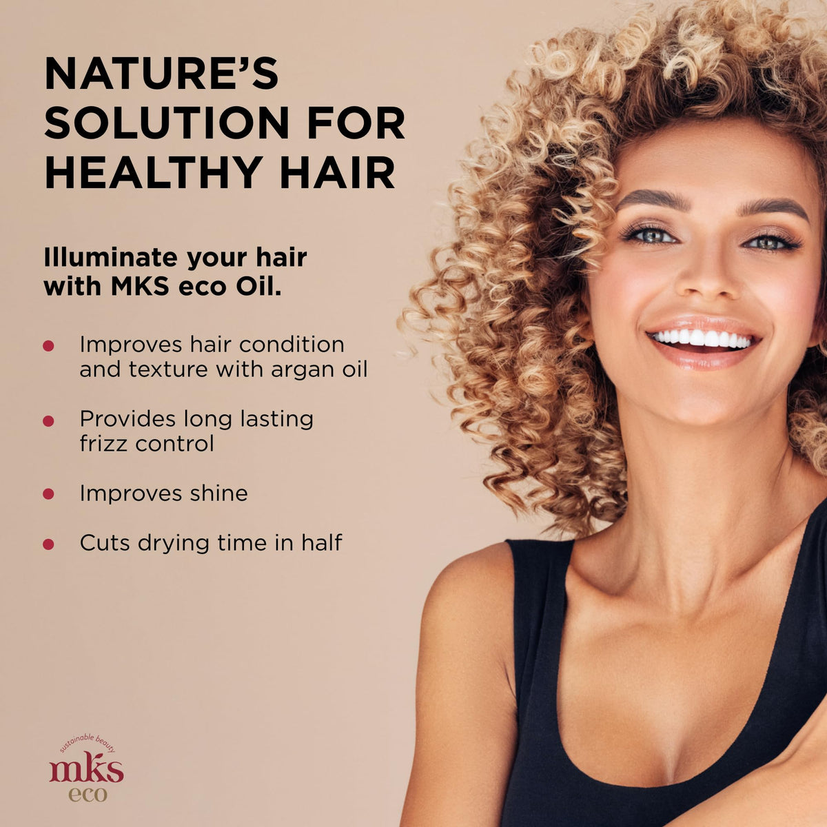 MKS eco Oil d'Earthly Body avec goutte d'huile sur fond neutre