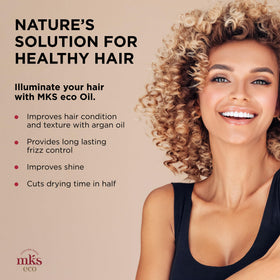 MKS eco Oil d'Earthly Body avec goutte d'huile sur fond neutre