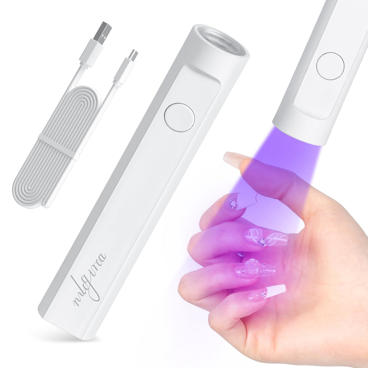 mlogiroa lampe UV portable vue de face avec capuchon transparent