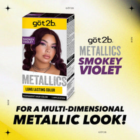 Model showcasing Got2B Metallics M49 Smoky Violet hair color
