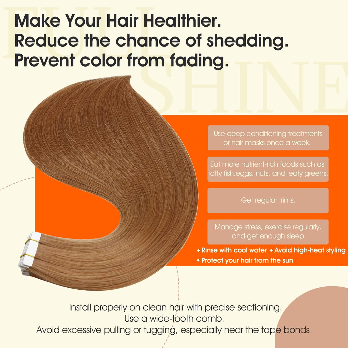 Modèle portant des extensions de cheveux Full Shine lors d'un événement