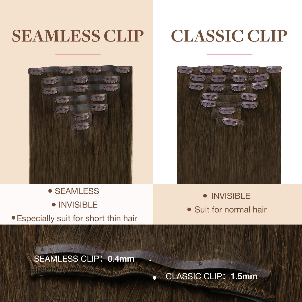 Modèle portant des extensions de cheveux GOO GOO en chocolat brun