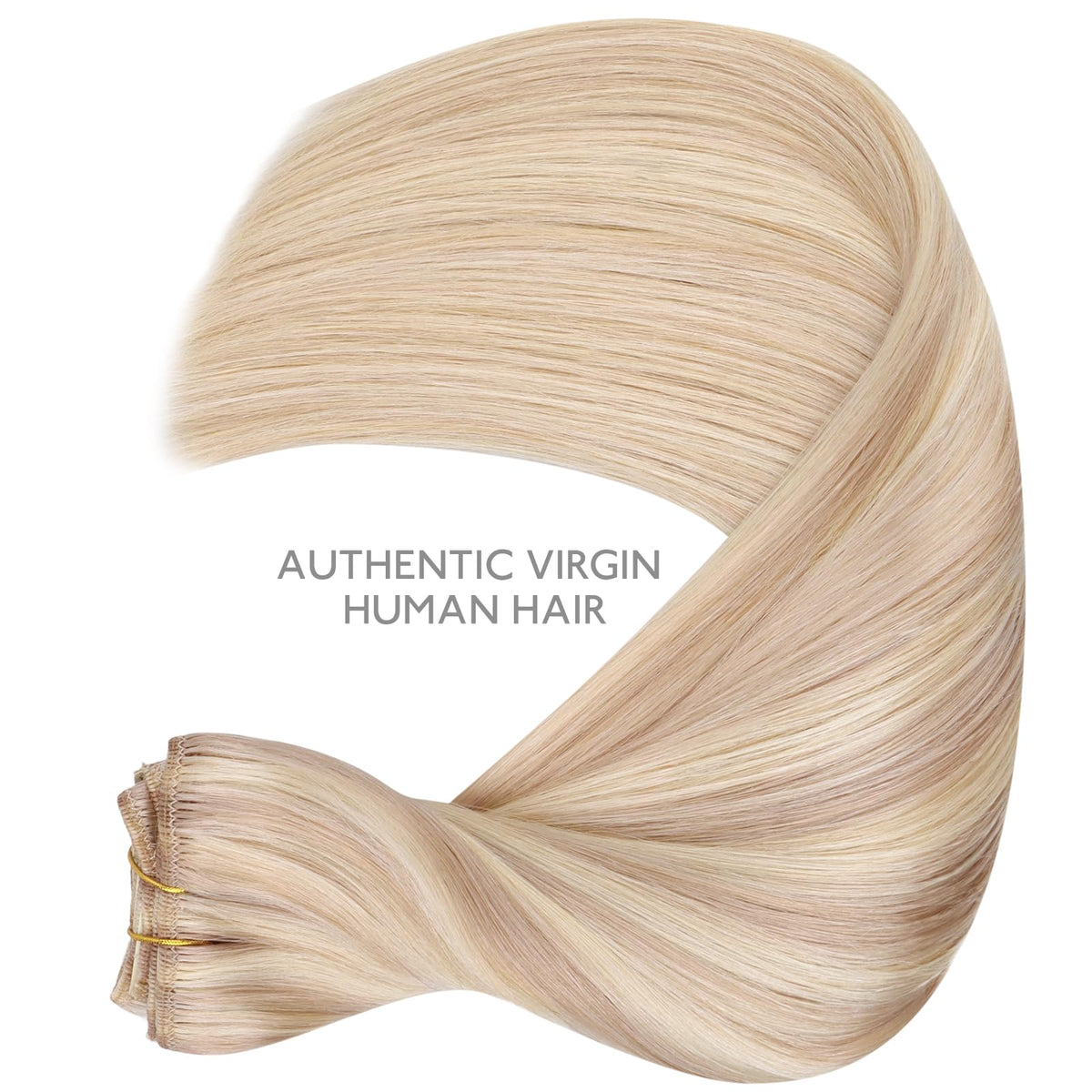 Modèle portant des extensions de cheveux Wennalife en blond platine