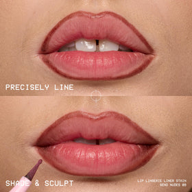 Modèle portant le crayon NYX Lip Lingerie Liner