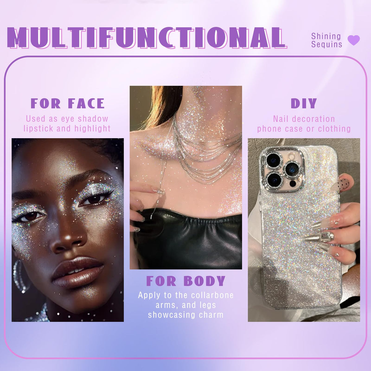 Modèle utilisant le gel paillettes HOSAILY lors d'une fête