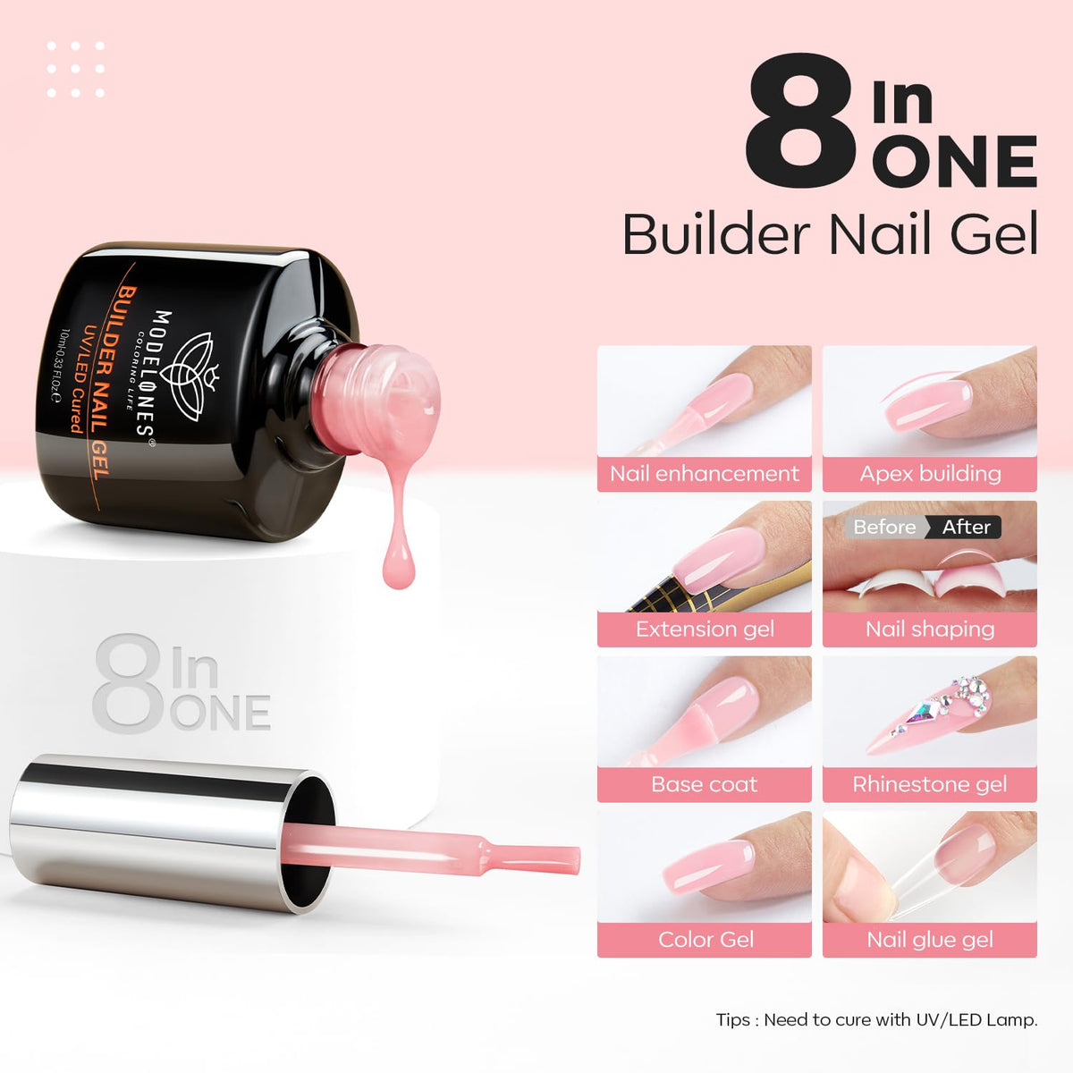 modelones Base Coat Gel Builder 10ml rose nude