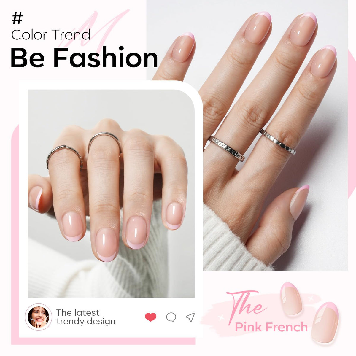 modelones Faux Ongles Press-On Courts Roses en différentes tailles