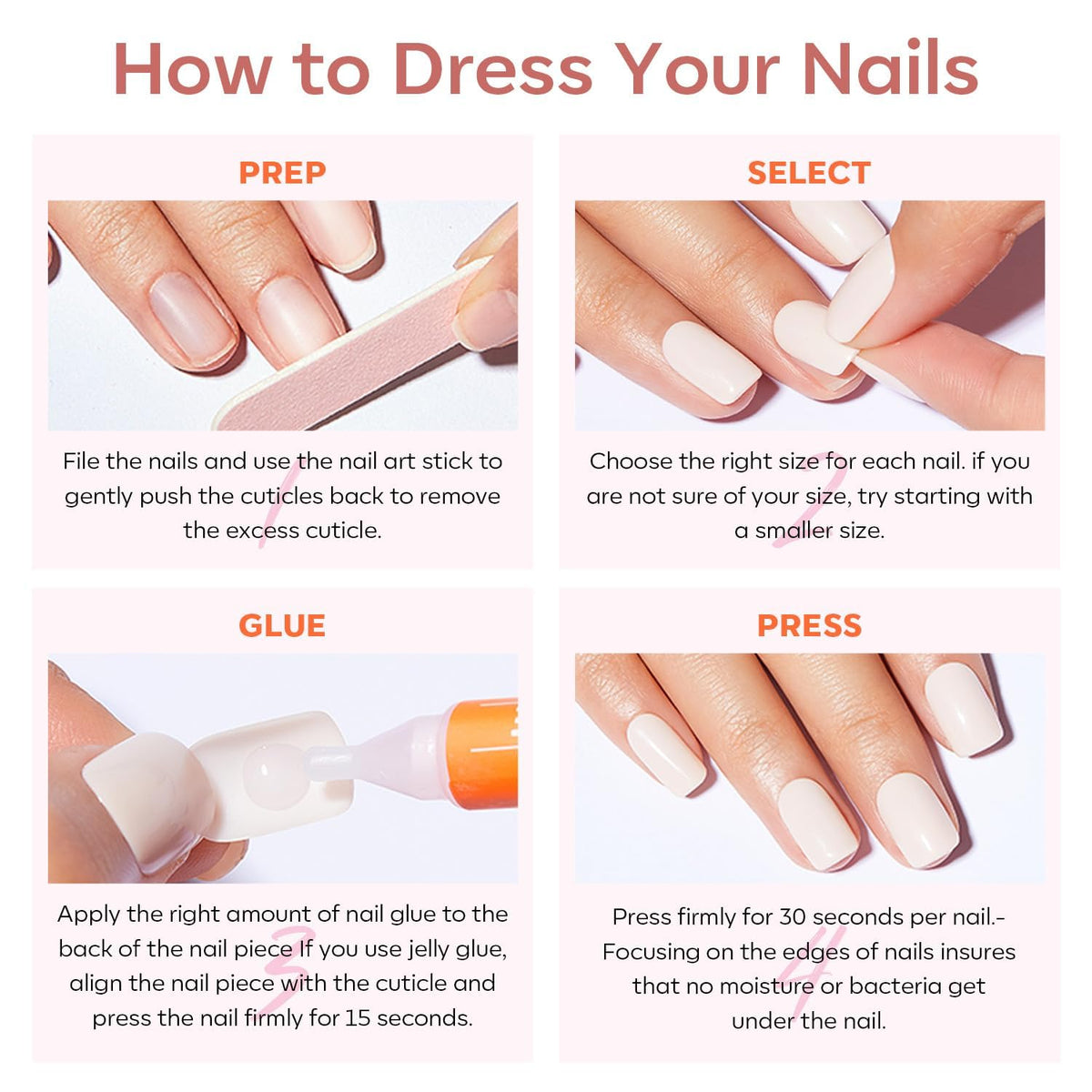 modelones faux ongles press on roses application sur des ongles naturels