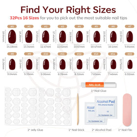 modelones Faux Ongles Press-On Rouge Foncé avec accessoires