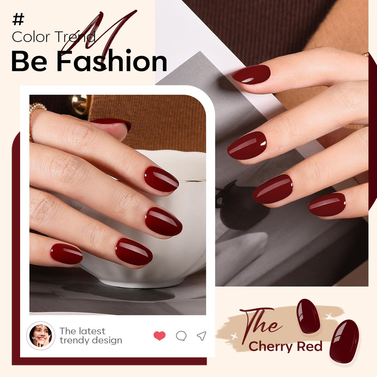 modelones Faux Ongles Press-On Rouge Foncé vue de près