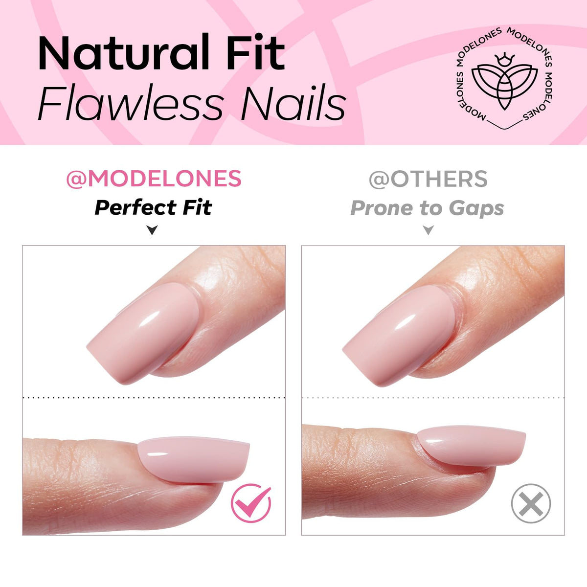 modelones Faux Ongles Press On Sakura Pink sur des mains