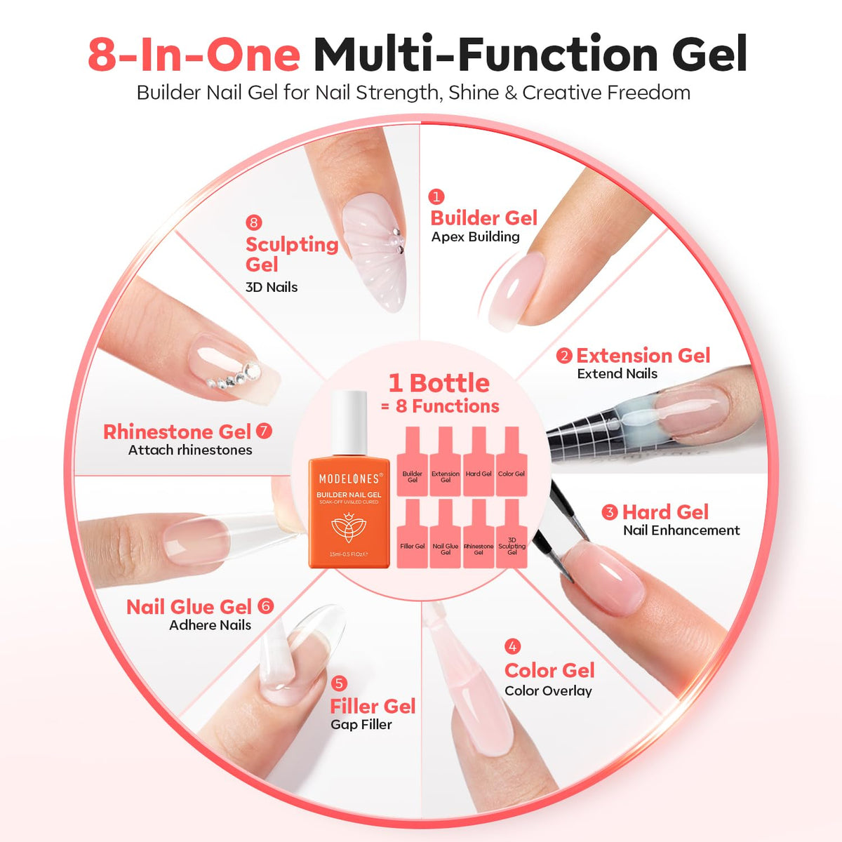 modelones Gel de Construction Couleur Nude 59g application sur un ongle